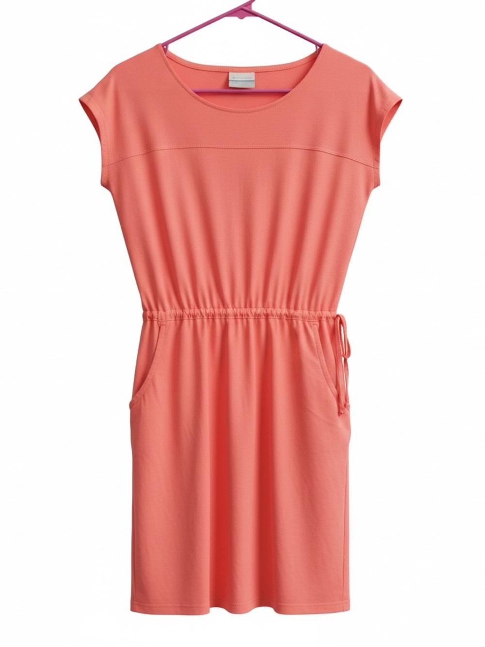 Casual Drawstring Coral Midi Dress with Pockets
